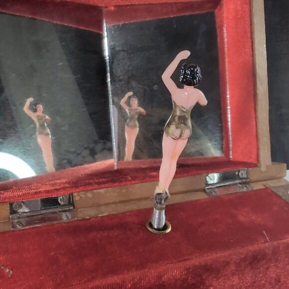 Vintage Japanese Cottage Music Box Trinket Jewelry Brown Wood Large Ballerina - Picture 10 of 16